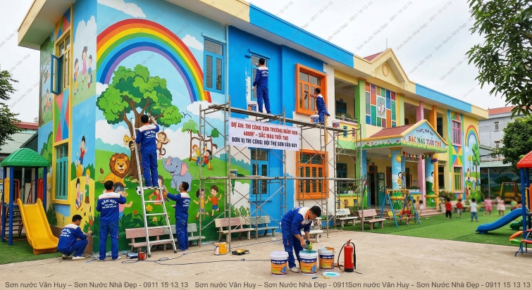 Sơn trường mầm non 400m² tại Bình Thạnh: an toàn và đúng tiến độ