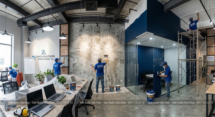 Sơn văn phòng startup 120 m² tại Quận 1: Vân Huy hoàn thiện phong cách industrial trong 5 đêm