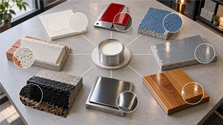Các nhóm sơn gốc nước, acrylic, alkyd, epoxy, PU, khoáng và bitum trên nhiều bề mặt
