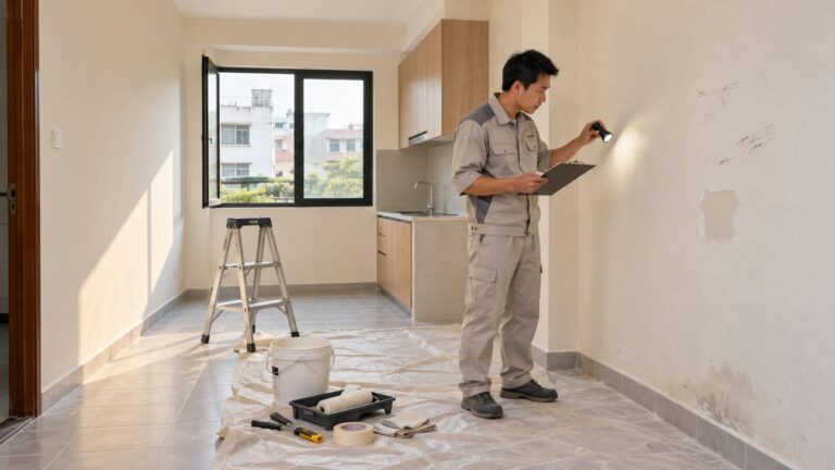 Khảo sát sơn nhà cho thuê phòng trọ giữa hai lượt khách tại công trình Vân Huy